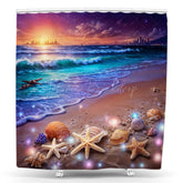 Lofaris Sunset Sky Light Sandy Beach Coastal Shower Curtain